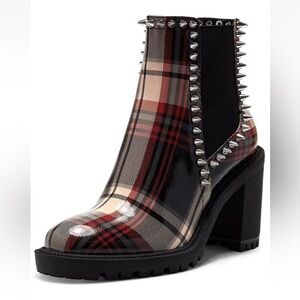Jessica Simpson Boot Demmie Plaid Spikey Ankle Bootie Ankle Sz 8 Chunky Heel A60